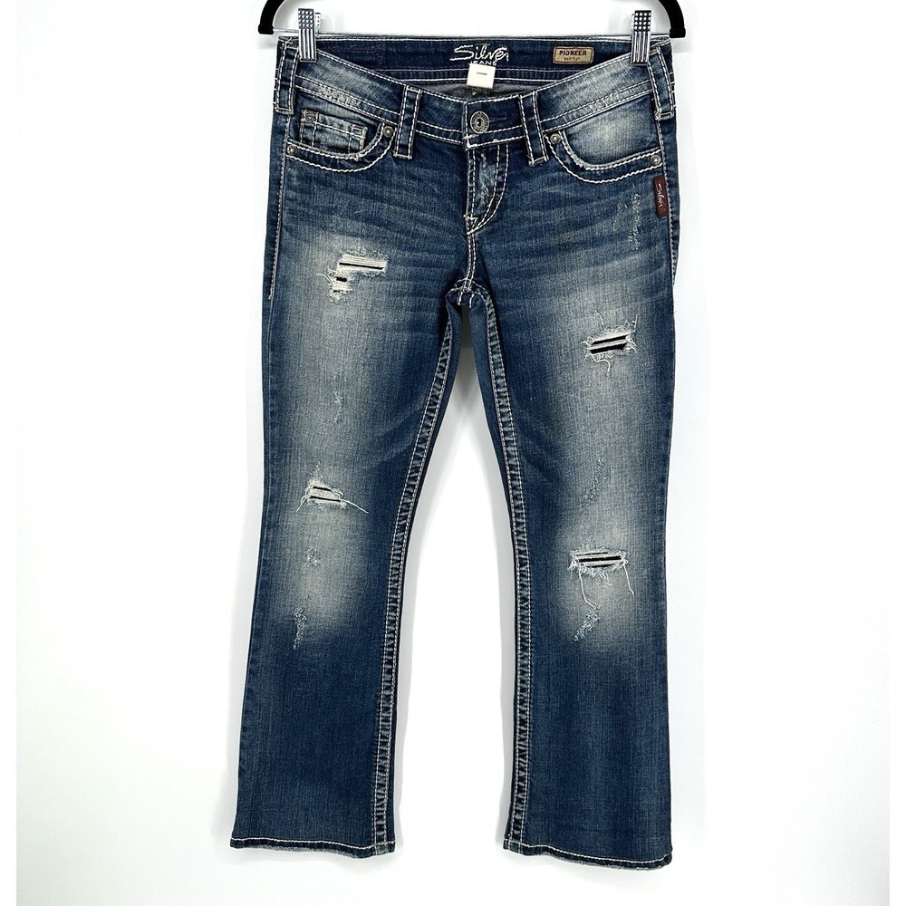 Silver Jeans Co Womens 30X28 Pioneer Jeans Distressed Bootcut Denim Mid Rise